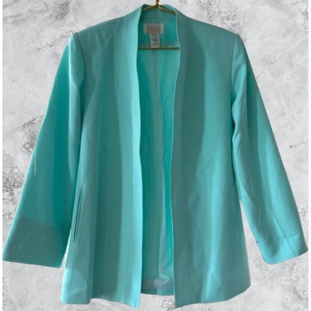 Da-Rue of California Mint Green Open Front Blazer Jacket Vintage Size 14 USA
